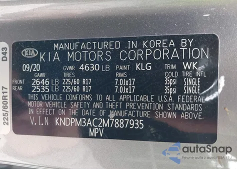 2021 Kia Sportage Lx из США, поврежденный, VIN KNDPM3AC2M7887935